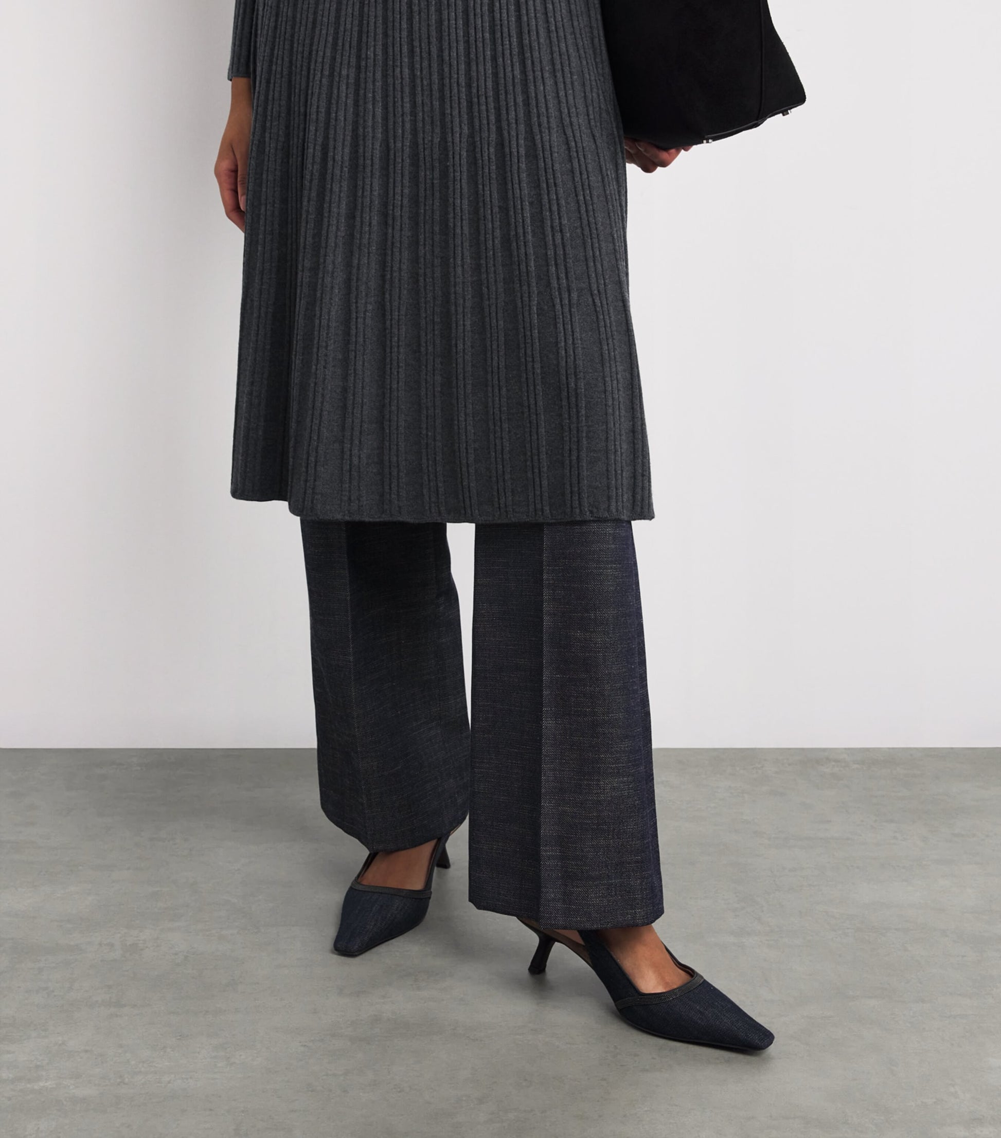 Joseph Merino Wool Ribbed Midi Dress - Smoke