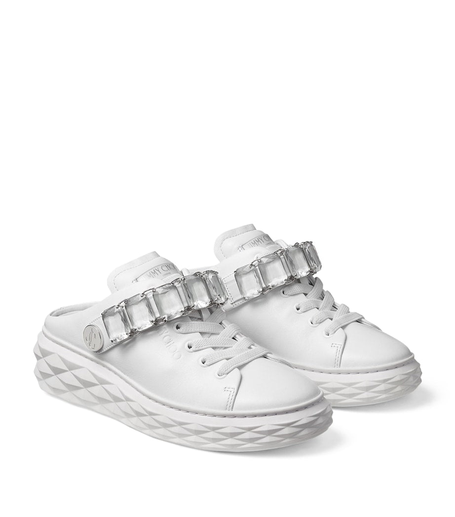 Jimmy Choo White Leather Diamond Sling Sneakers
