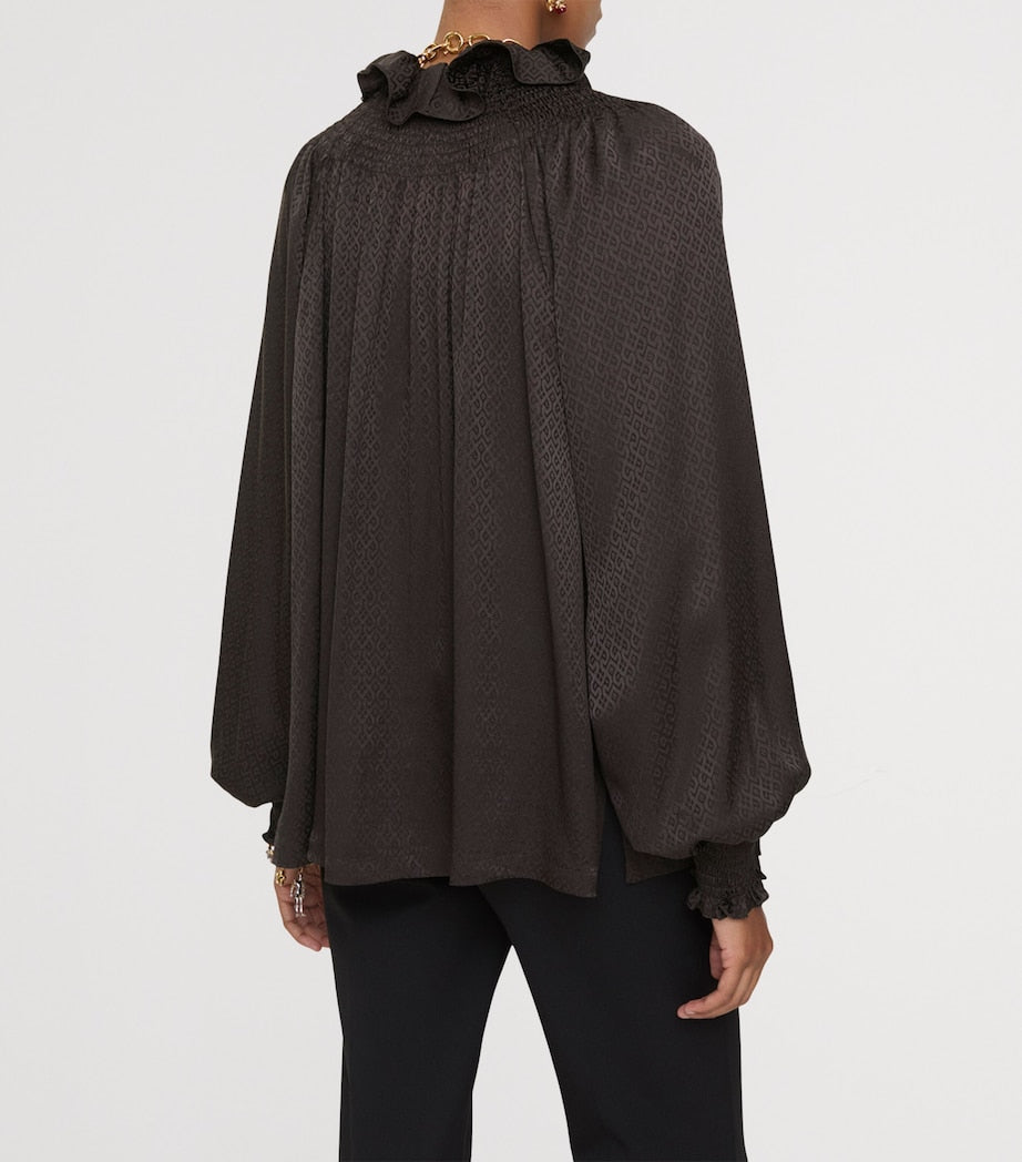 Brown Silk Geometric Blouse