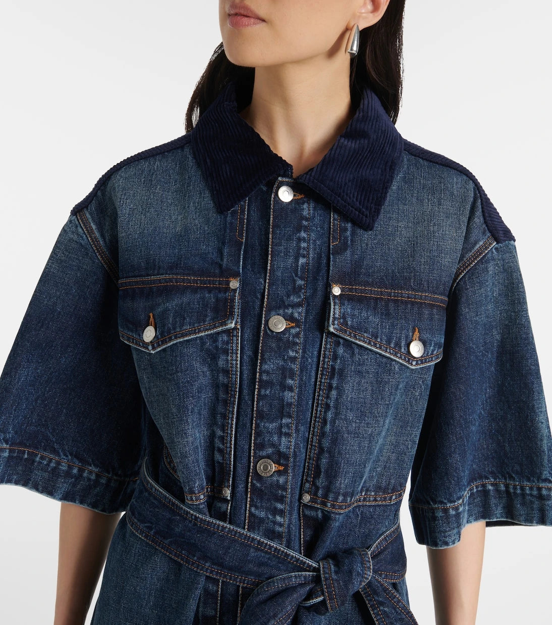 Stella McCartney - Corduroy-trimmed denim minidress