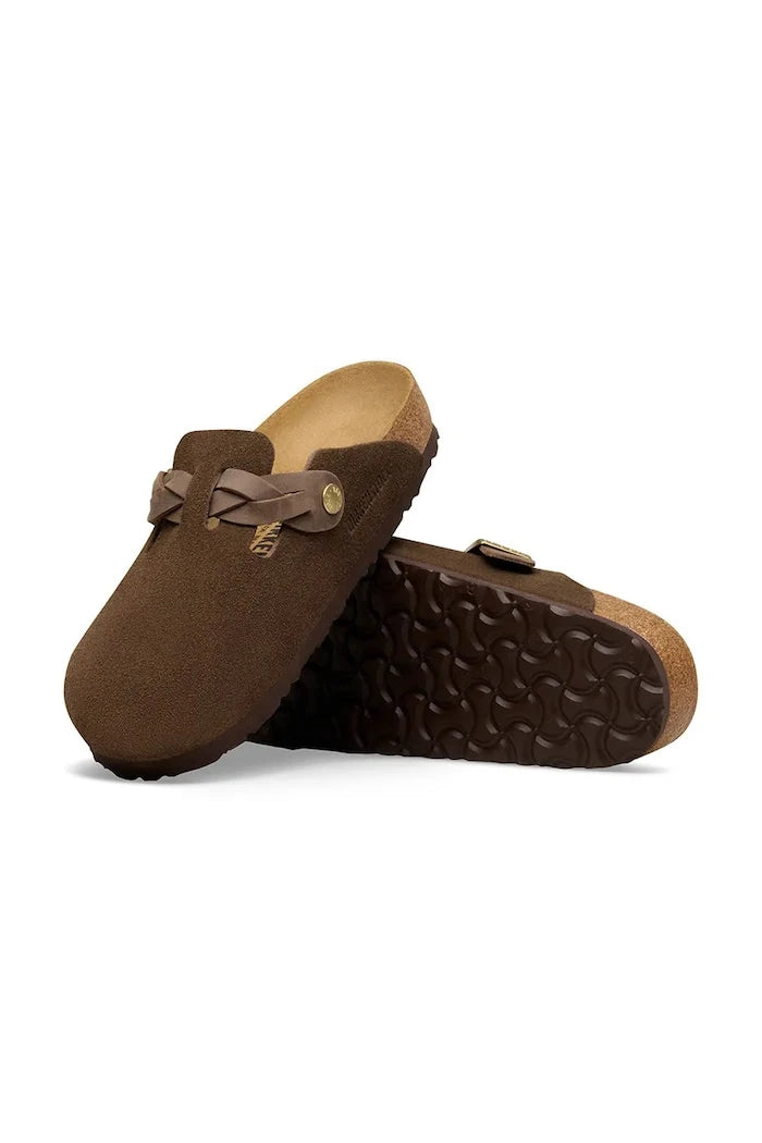 Birkenstock kadın süet terlik sabo Boston Braided