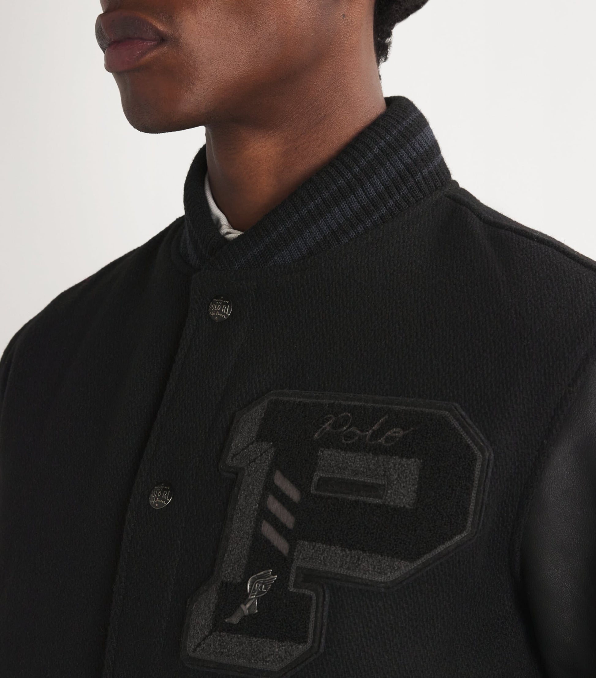 Polo Ralph Lauren Black Wool-Blend Appliqué Bomber Jacket