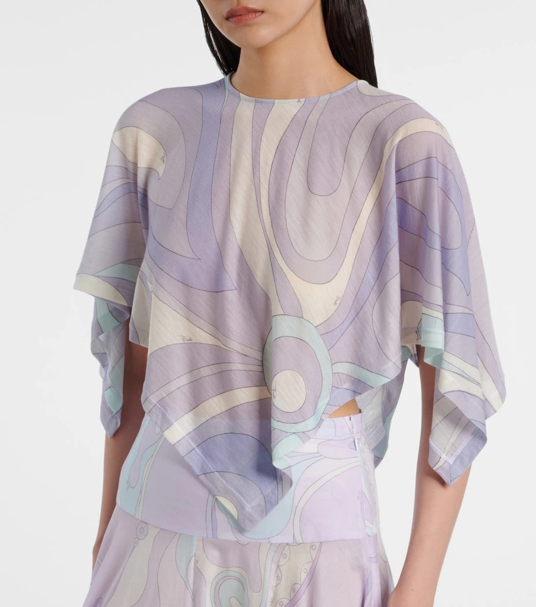Pucci - Orchidee asymmetric wool-blend crop top