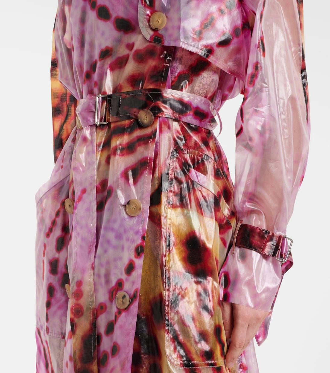 Dries Van Noten - معطف ترنش مطبوع بزرين مزدوجين