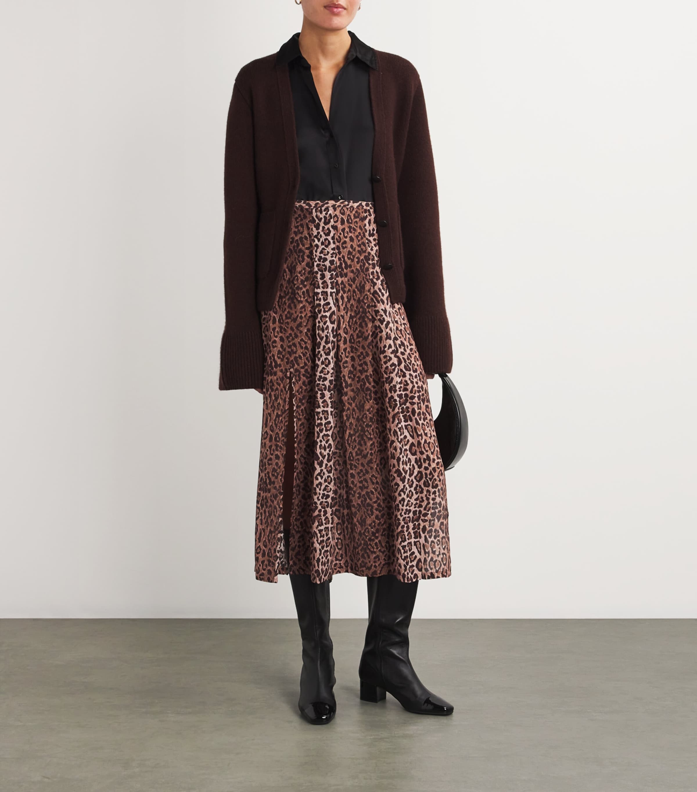 Brown Silk Georgia Midi Skirt