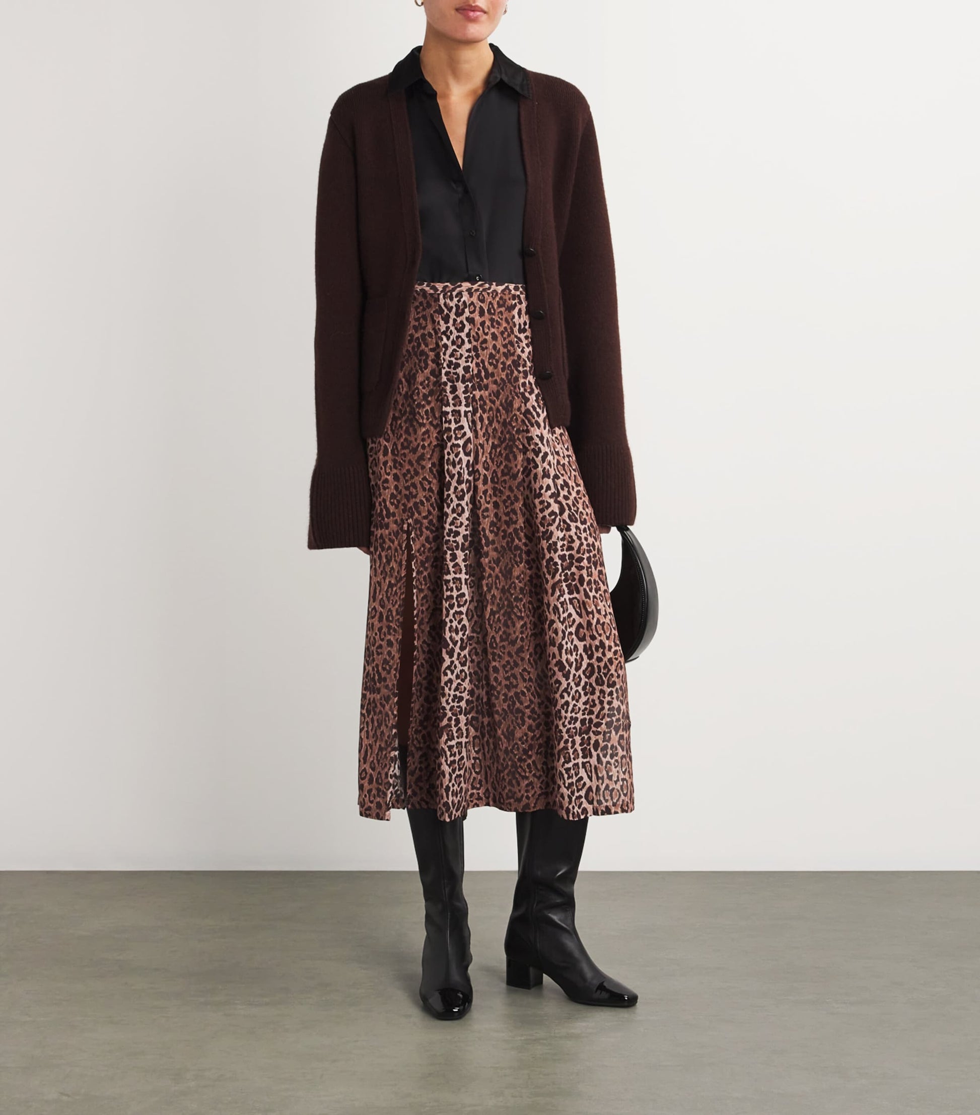 Brown Silk Georgia Midi Skirt