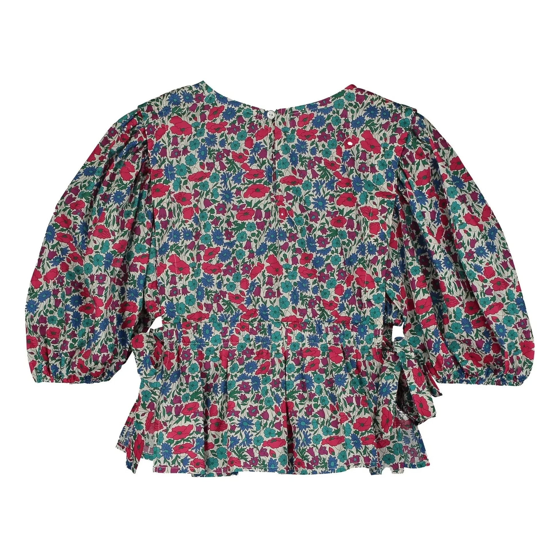 Tangerine - Blouse with floral puffed sleeves  | Raspberry Red