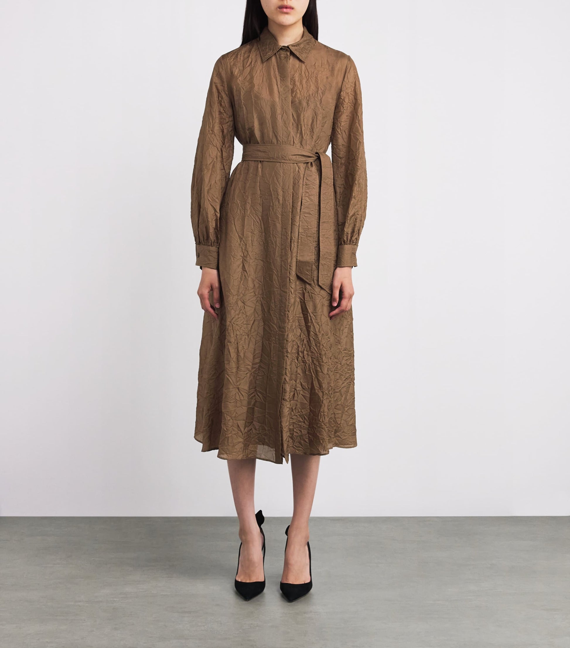 Max Mara Beige Silk Maxi Shirt Dress