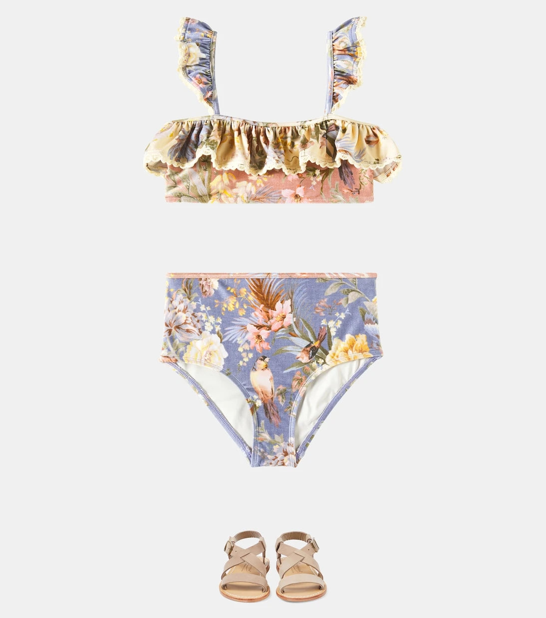 Zimmermann Kids - Tallow floral ruffled bikini