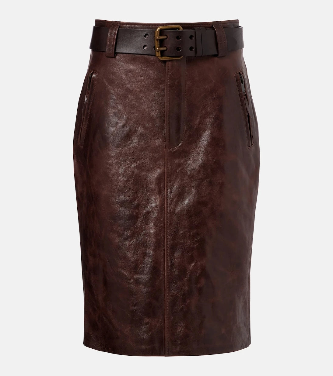 Saint Laurent - Belted leather pencil skirt