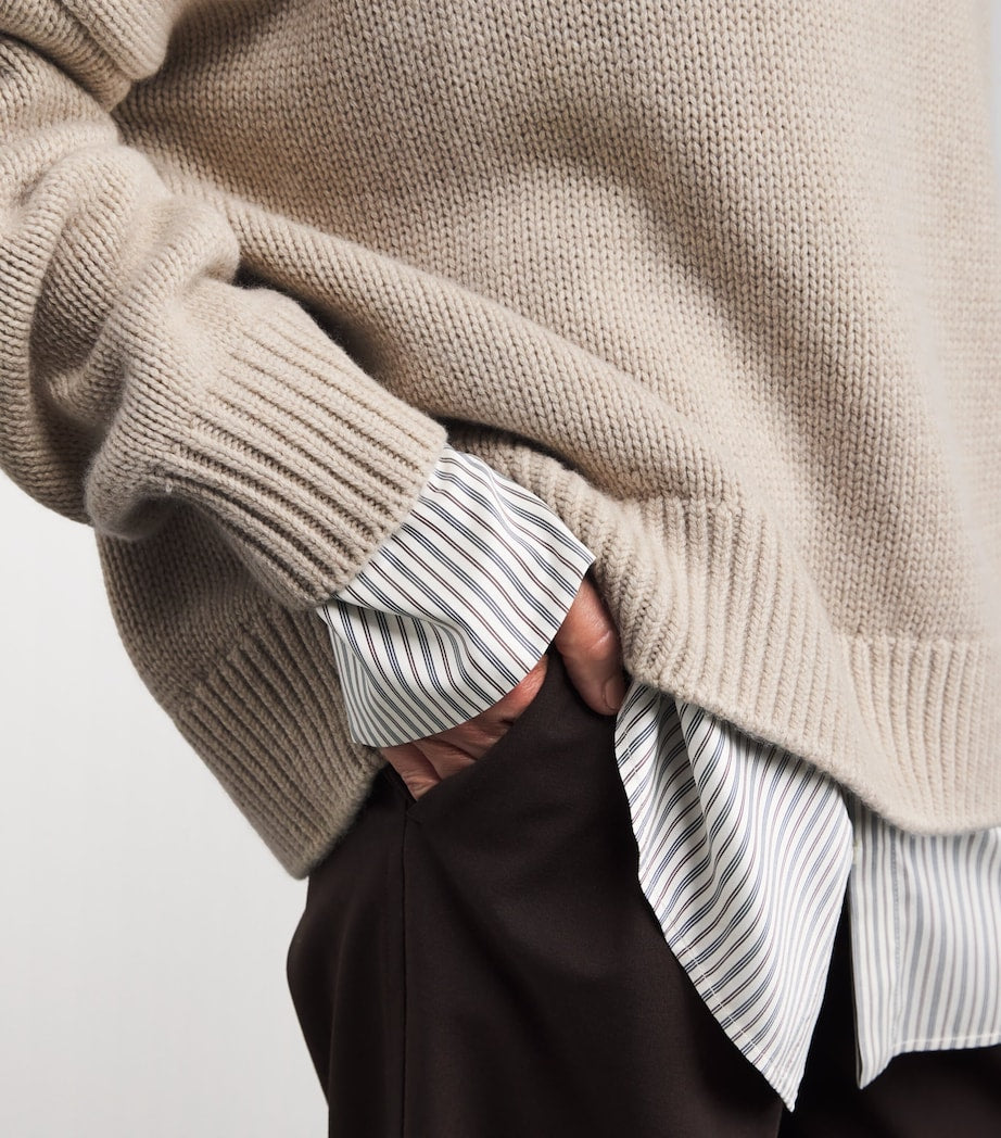Beige Wool-Cashmere Buttoned Sweater