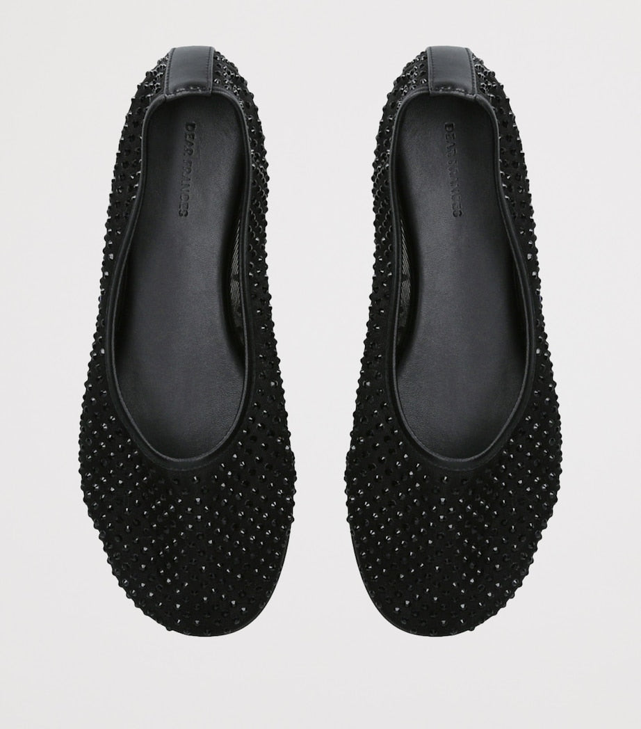 Crystal-Embellished Balla Mesh Ballet Flats BLACK