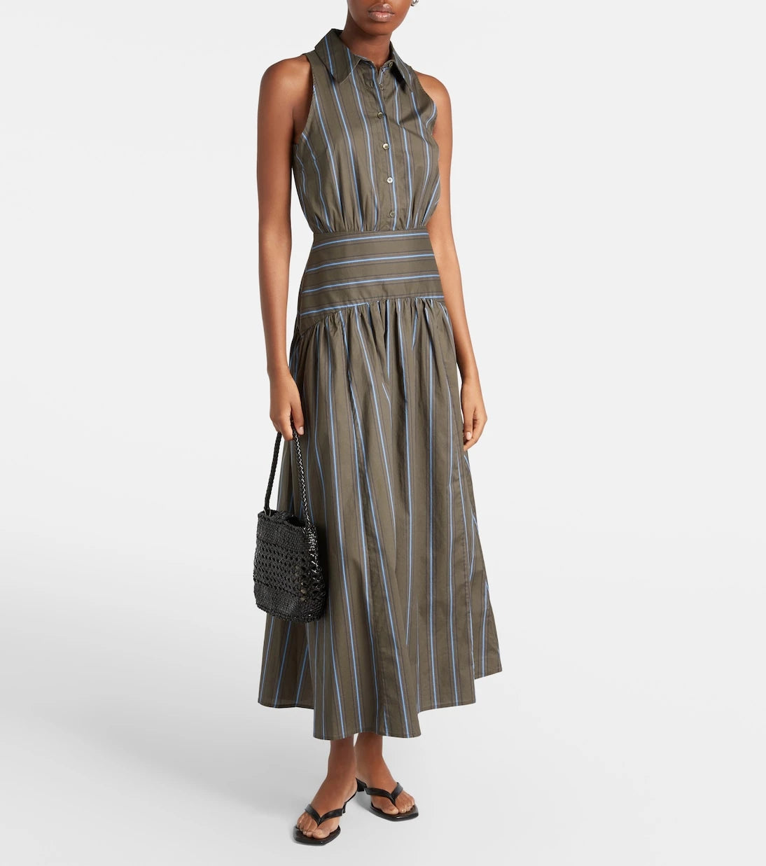 Staud - Romy striped cotton midi dress