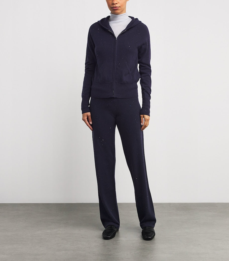 William Sharp Navy Cashmere Crystal-Embellished Hoodie