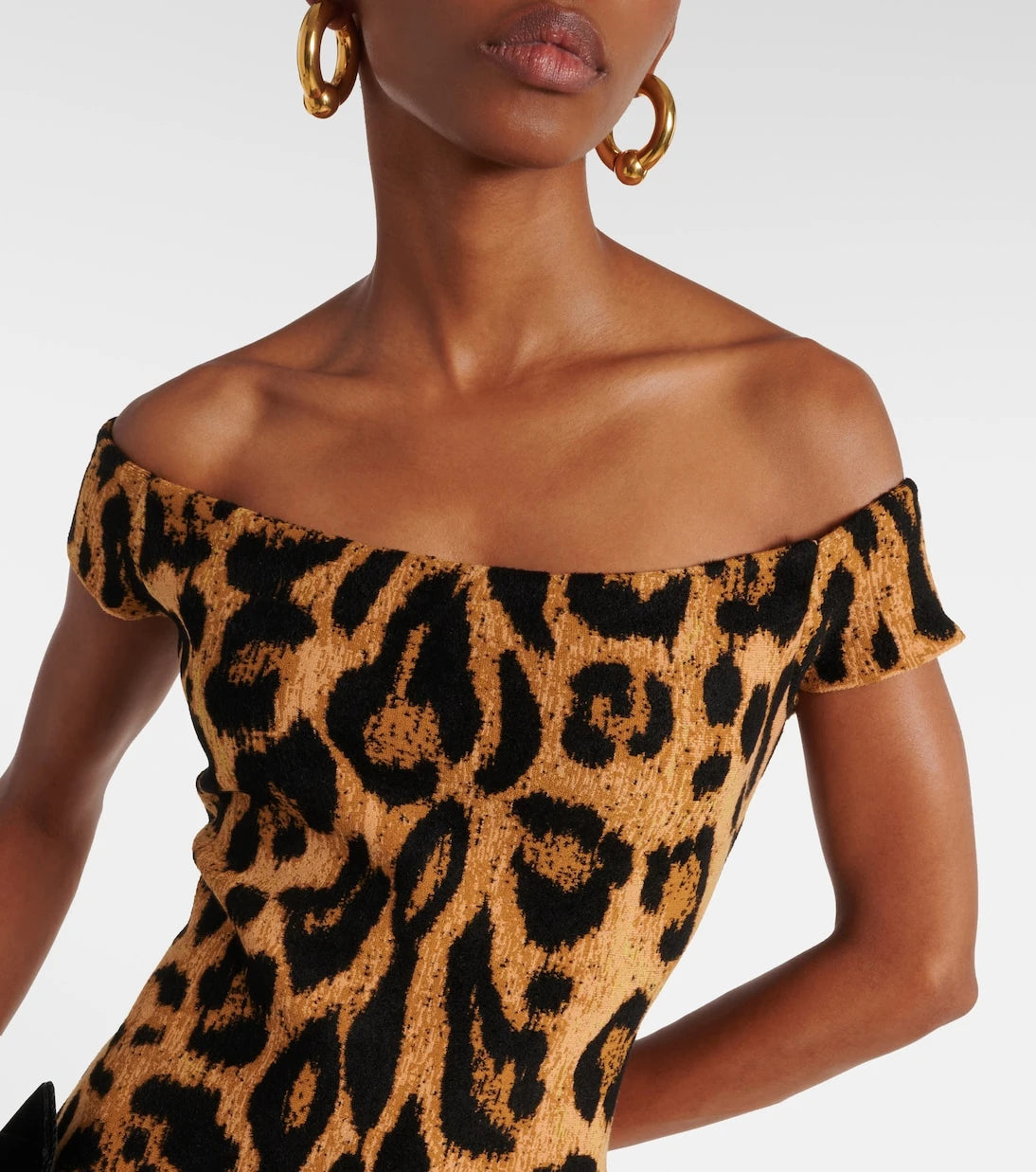 Oscar de la Renta - Leopard-print off-shoulder midi dress