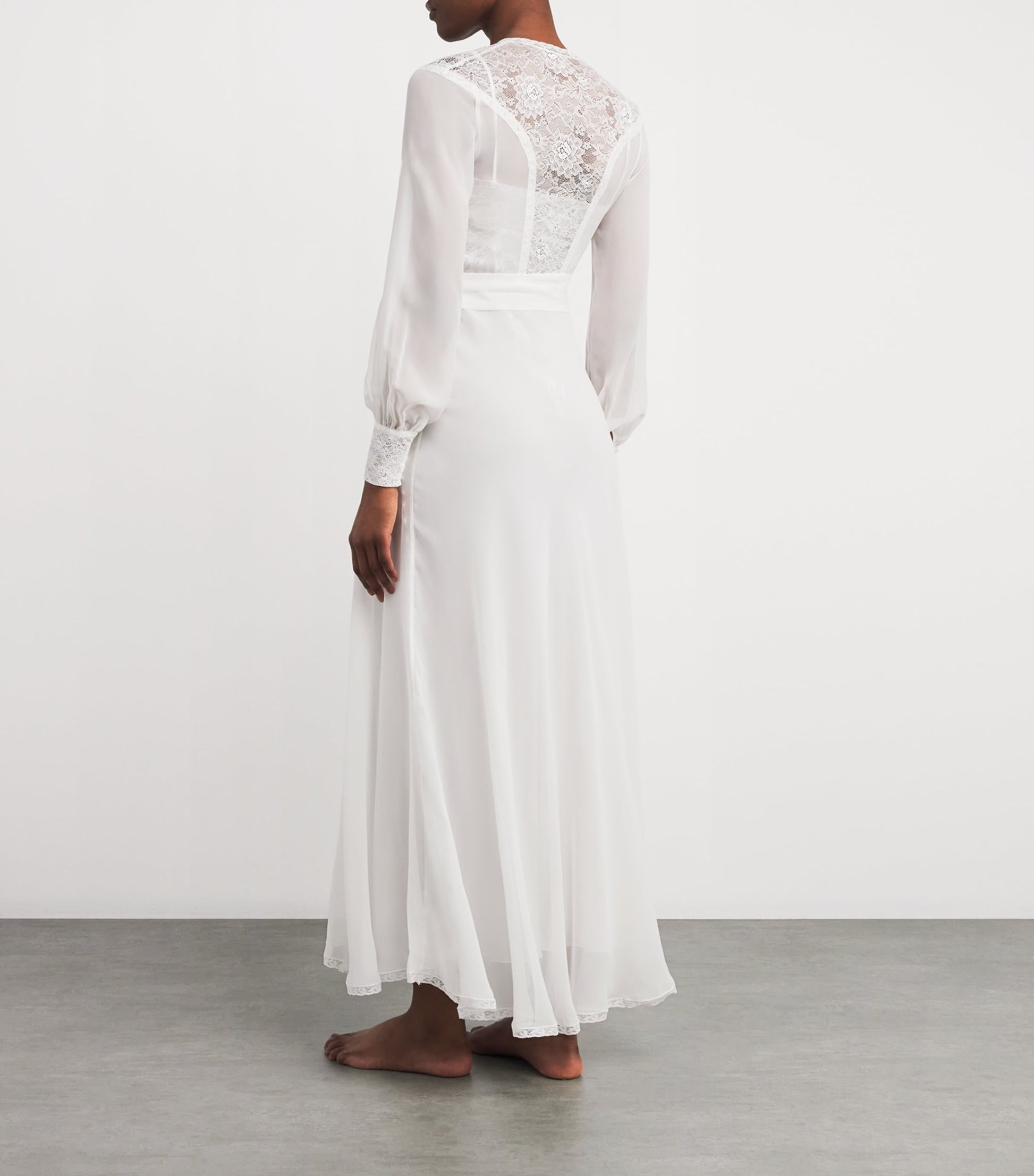 Silk Clelia Bridal Robe WHITE W WHITE LACE