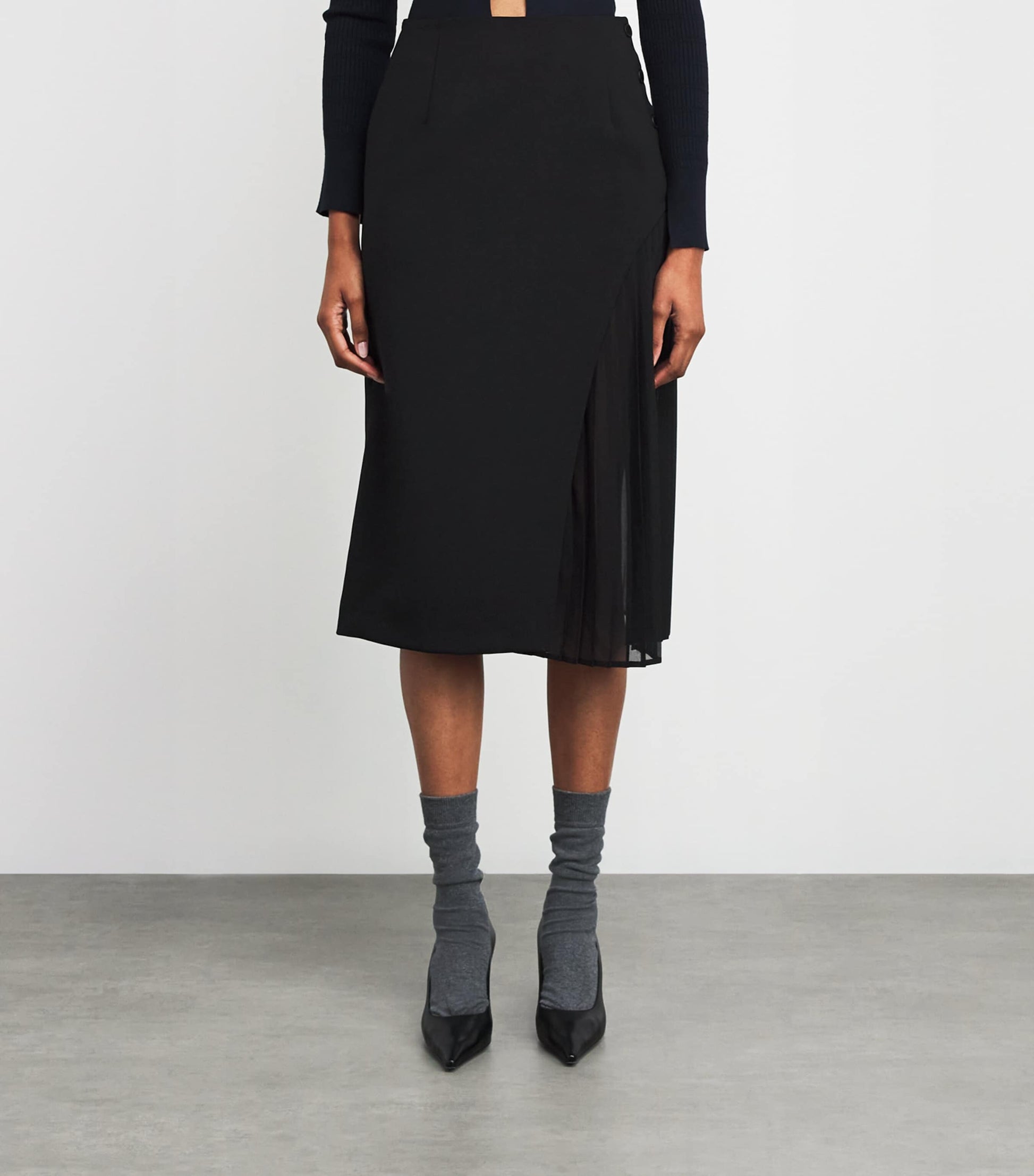 Pleated Panel Midi Skirt