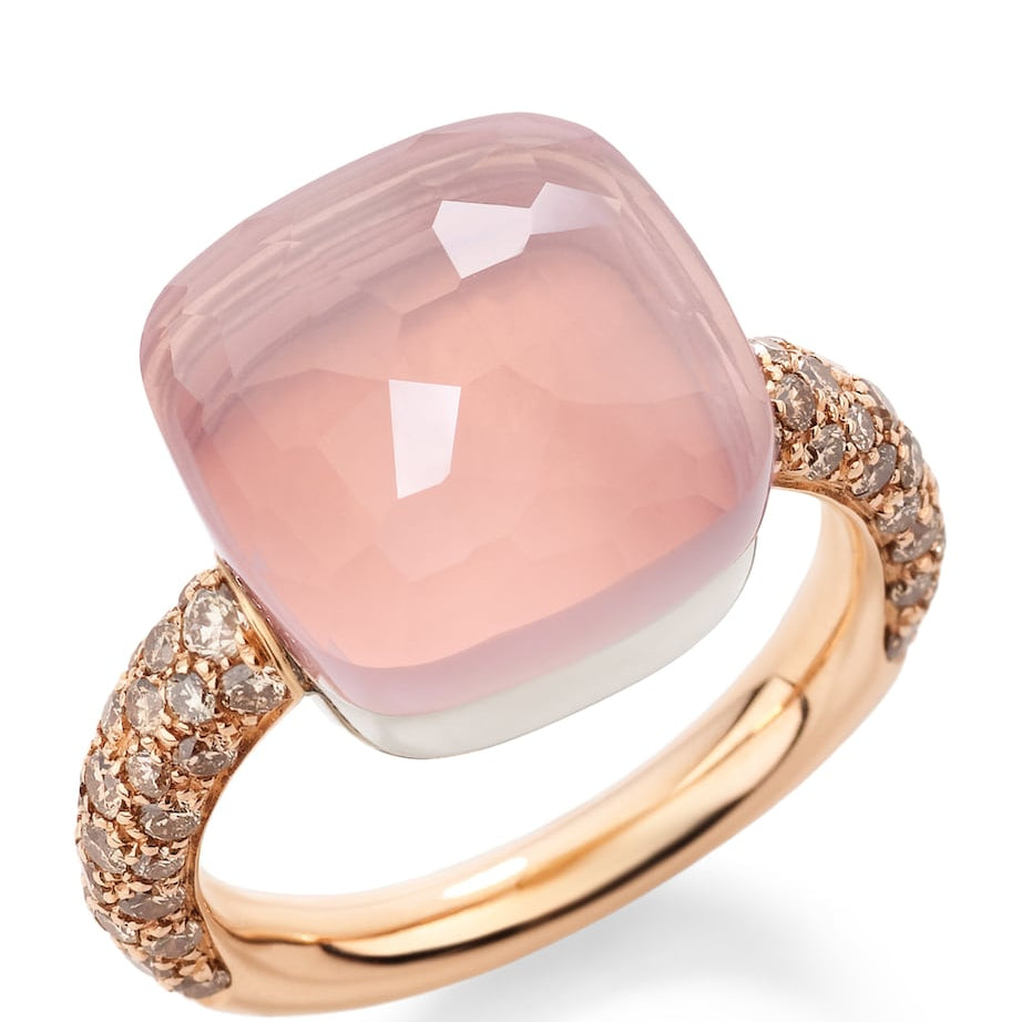 Rose Gold, Diamond and Rose Quartz Nudo Maxi Ring