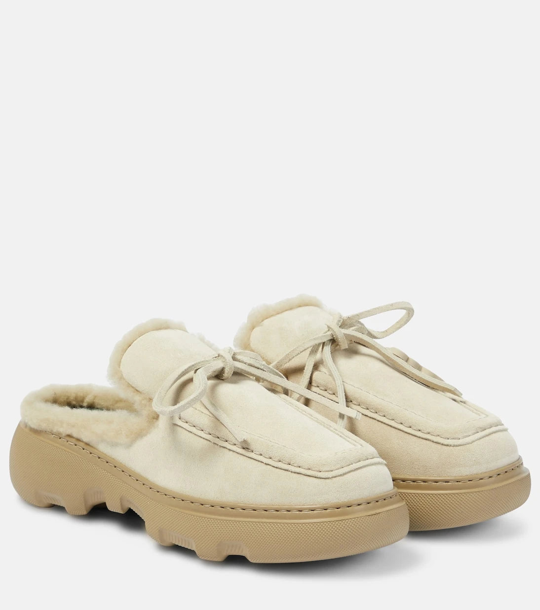 Burberry - EKD shearling-lined suede mules