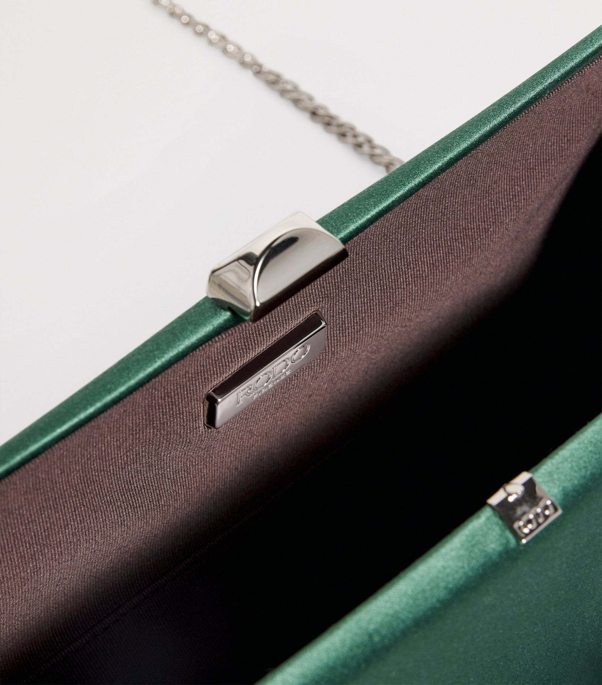 Rodo Green Satin Lally Clutch Bag