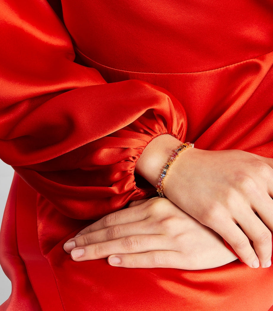 Rose Gold and Rainbow Sapphire Bold Tennis Bracelet