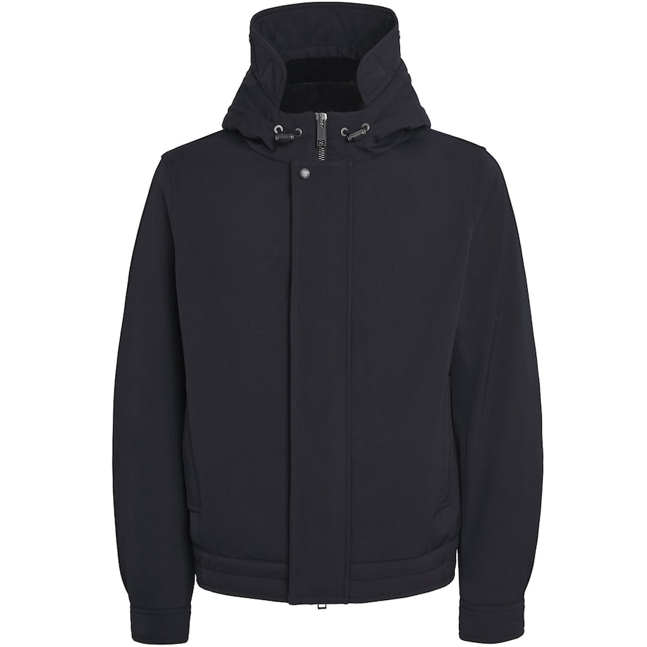 Navy Down Waterproof Shearling-Lined Short Parka