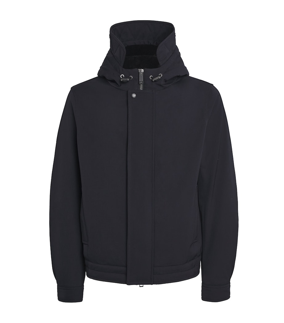 Navy Down Waterproof Shearling-Lined Short Parka