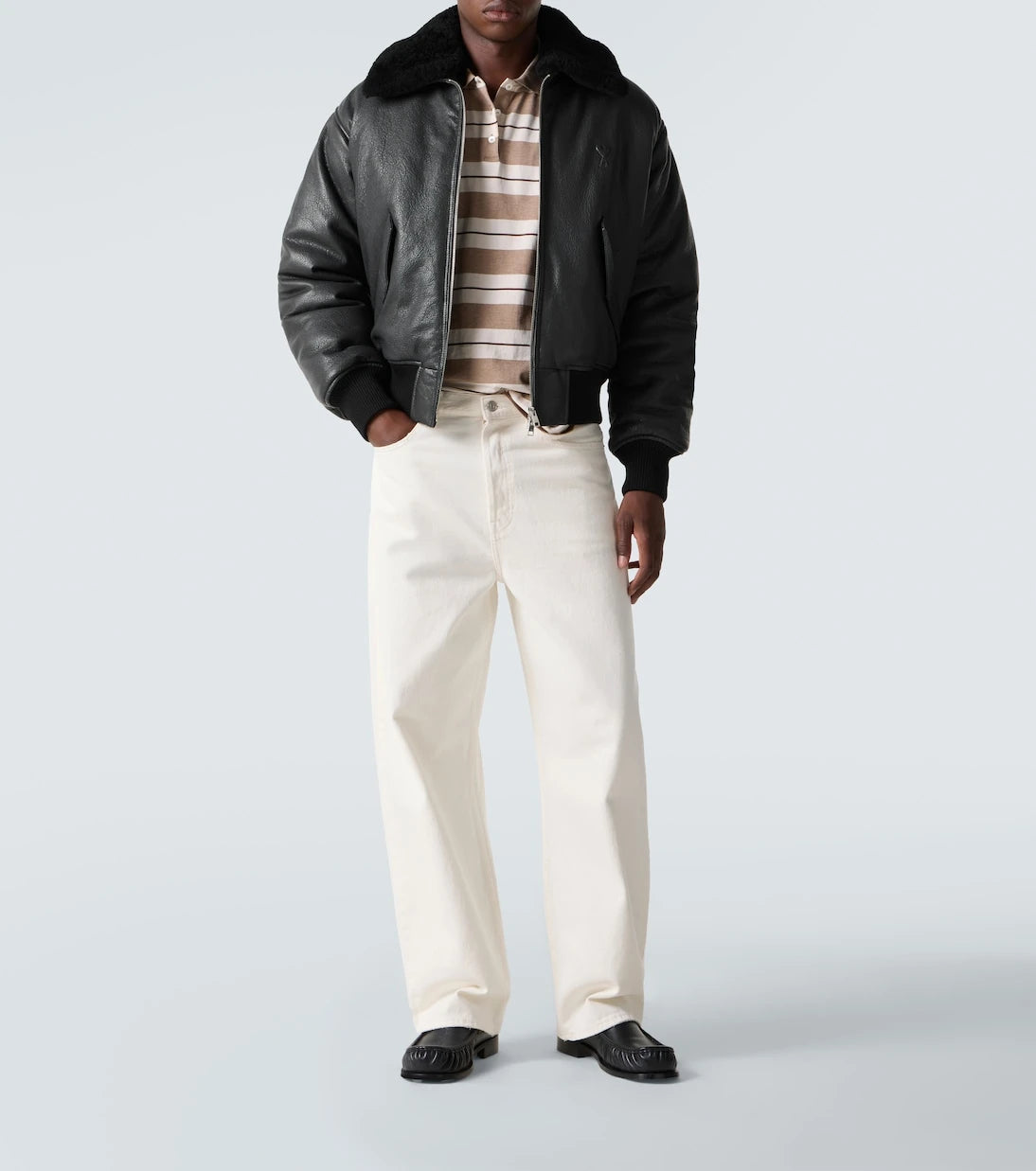 Ami Paris - Shearling-trimmed leather bomber jacket
