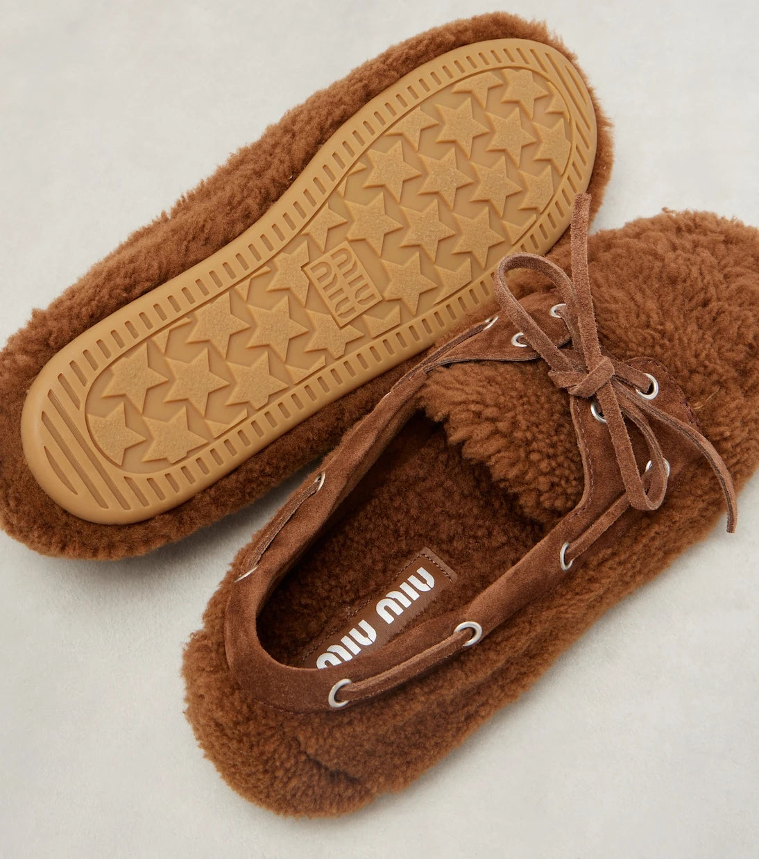 Miu Miu - Suede-trimmed shearling boat shoes
