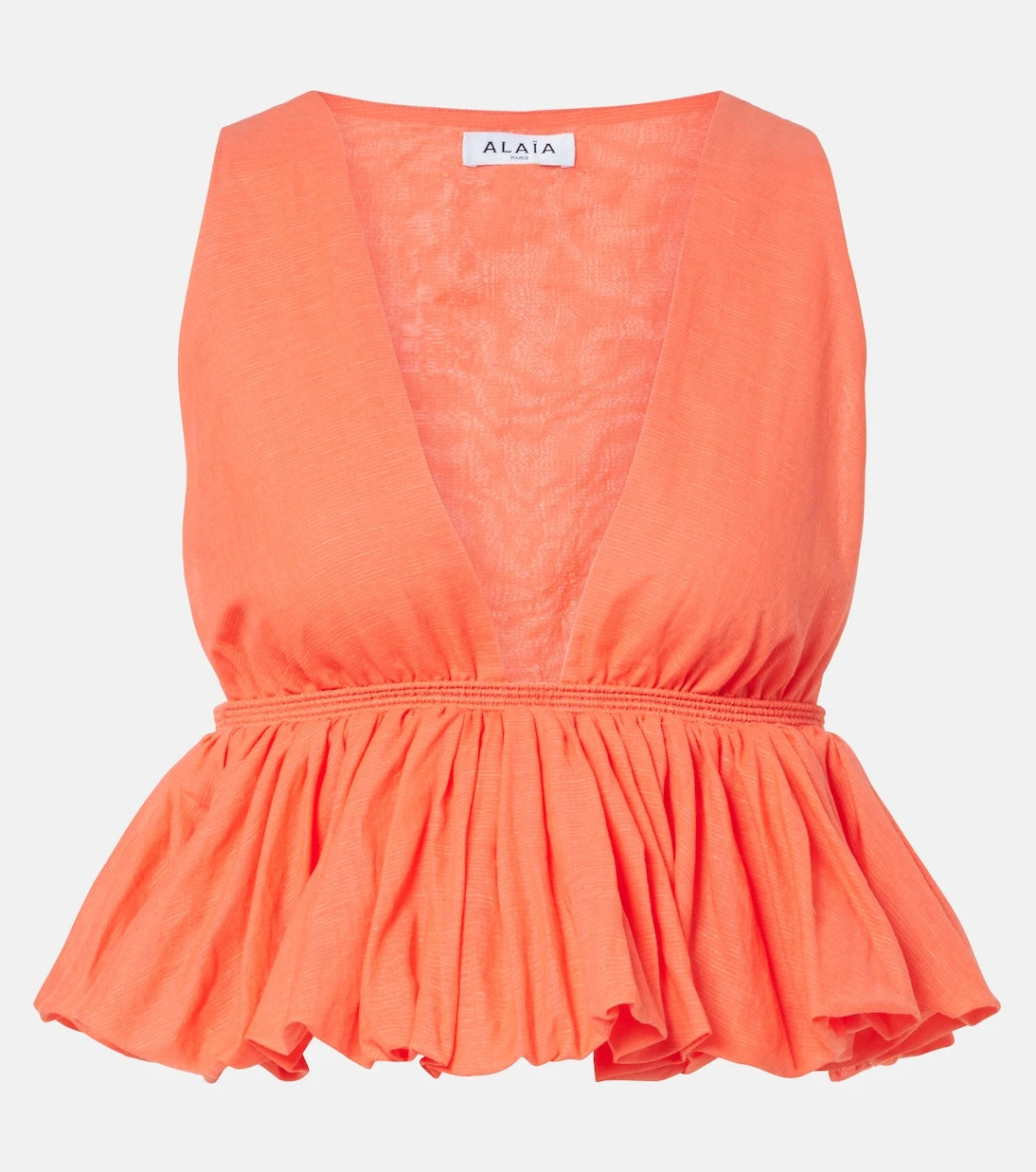 Alaïa - Peplum striped cotton and linen top