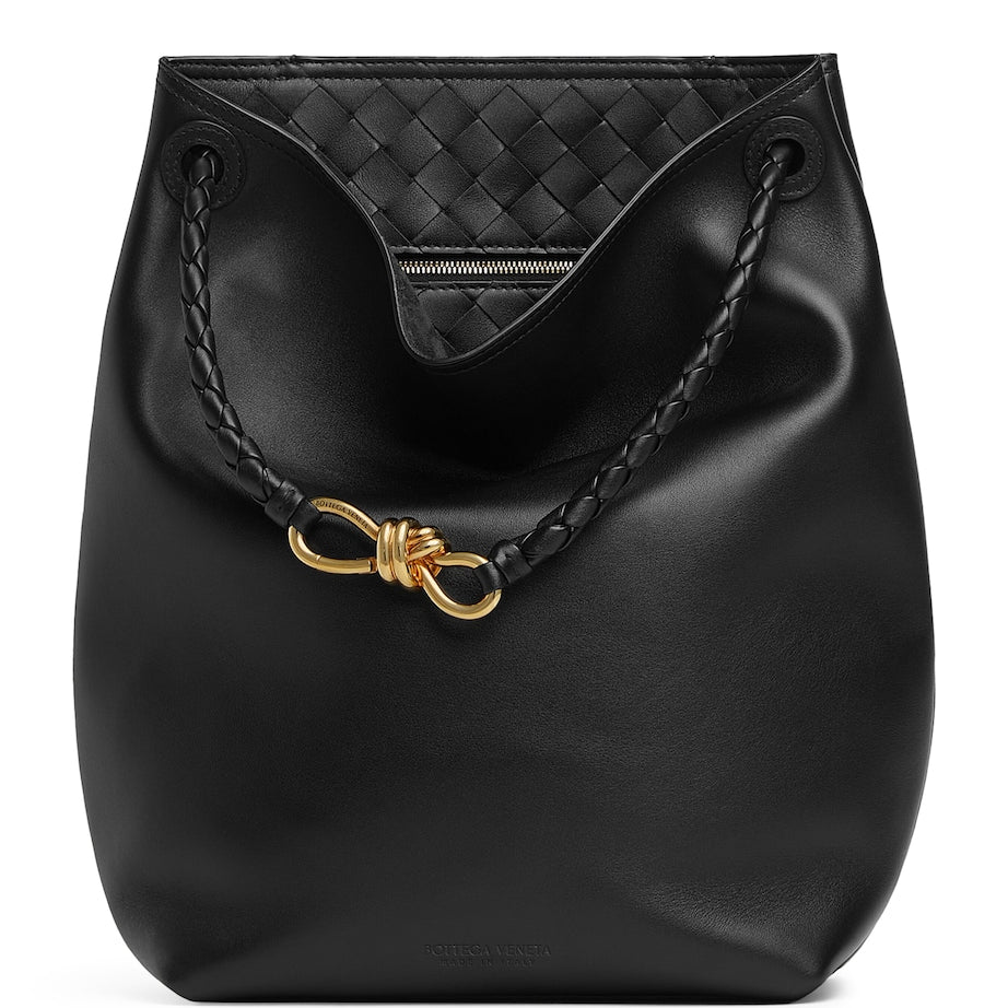 Black Leather Andiamo Bucket Bag