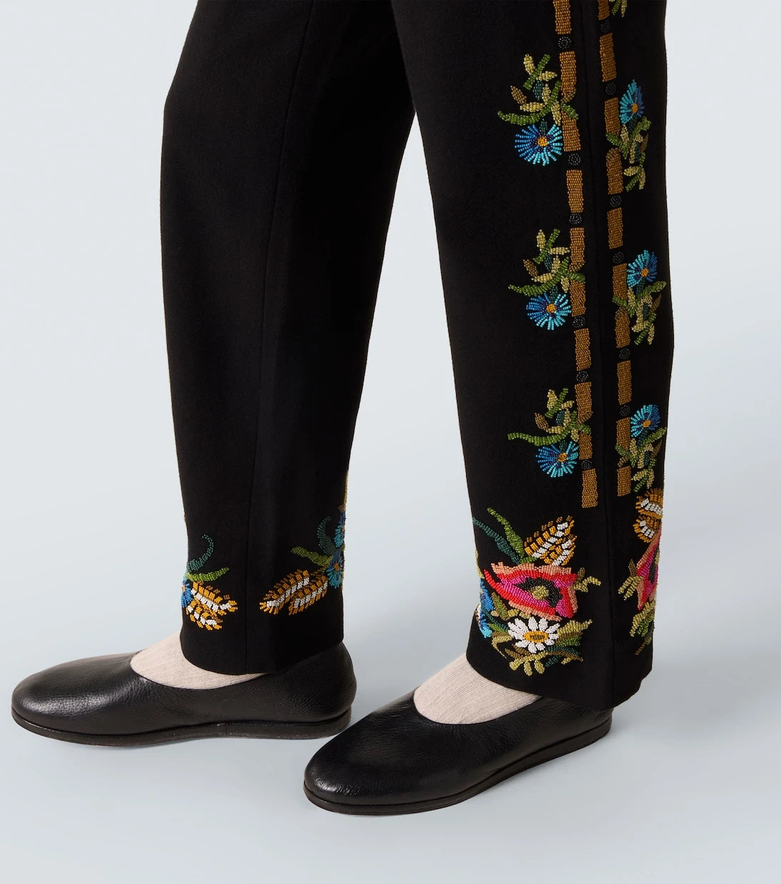 Bode - Beaded Aquitaine wool straight pants