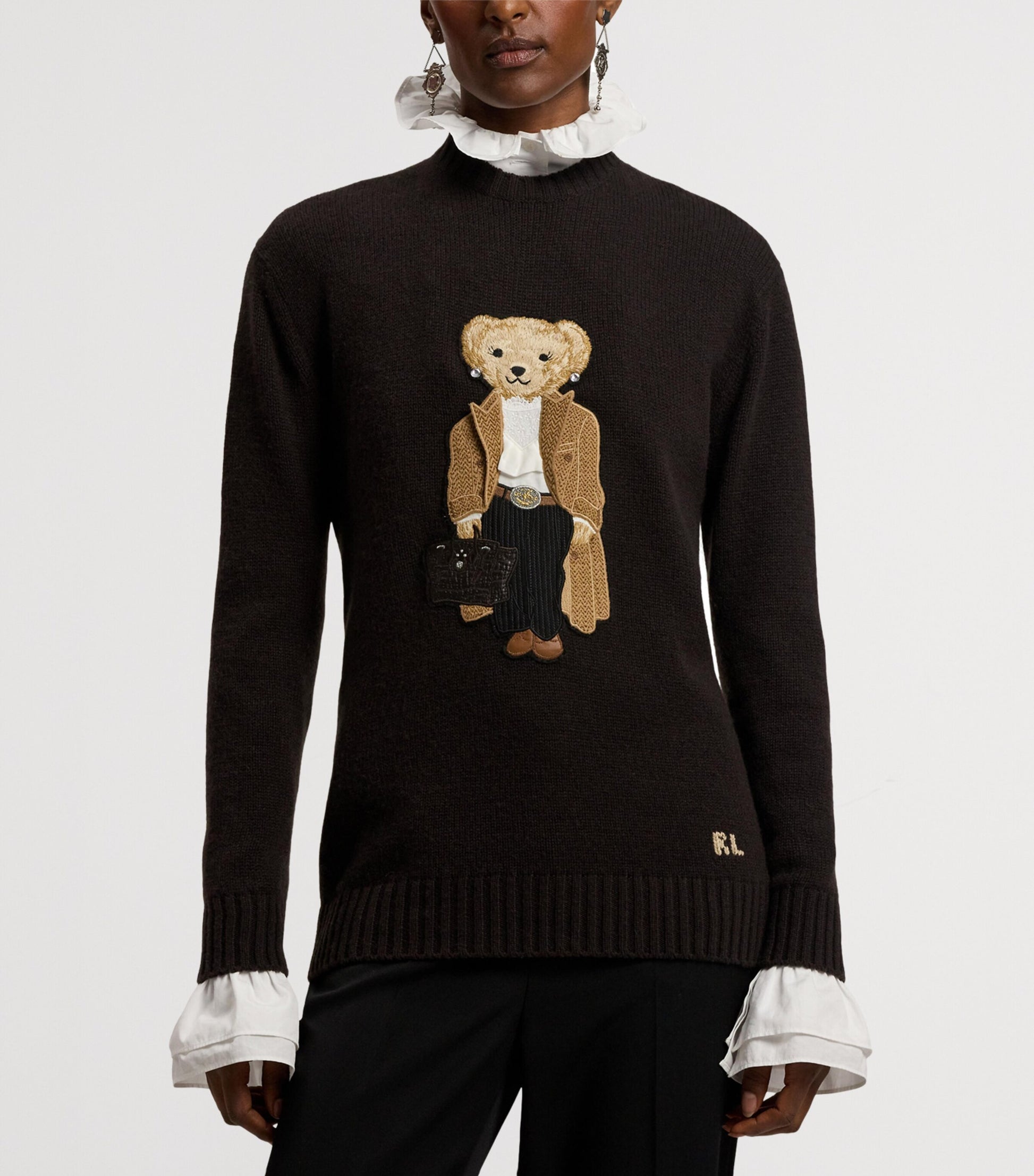 Ralph Lauren Collection Brown Cashmere Fall Polo Bear Sweater