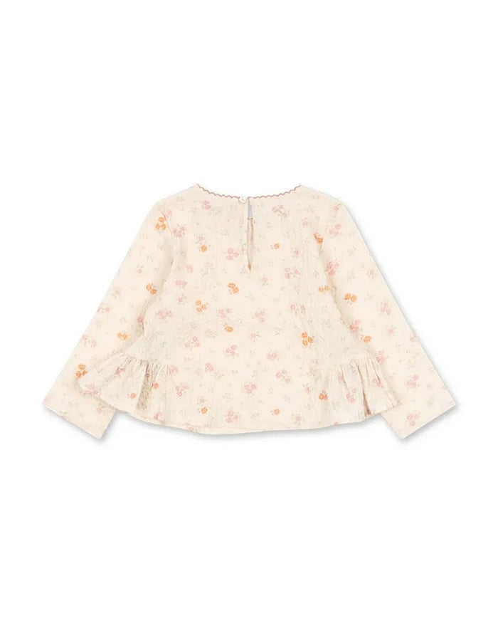 Konges Sløjd pamuk ve elastan kız çocuk fırfırlı bluz ELIN BOW BLOUSE GOTS