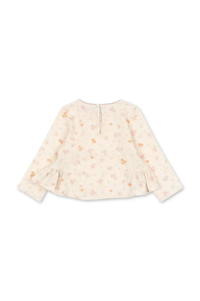 Konges Sløjd pamuk ve elastan kız çocuk fırfırlı bluz ELIN BOW BLOUSE GOTS