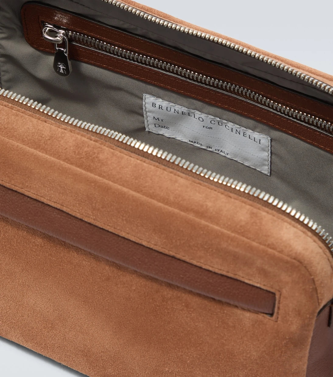 Brunello Cucinelli - Leather-trimmed suede toiletry bag