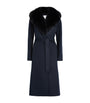Yves Salomon Blue Cashmere-Wool Fox Fur-Trim Coat