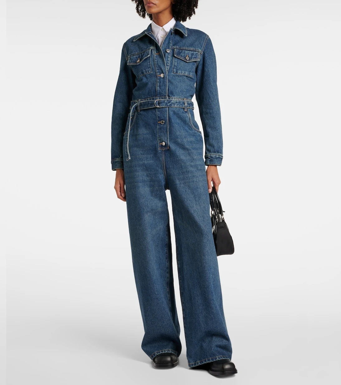 Prada - Belted denim jumpsuit