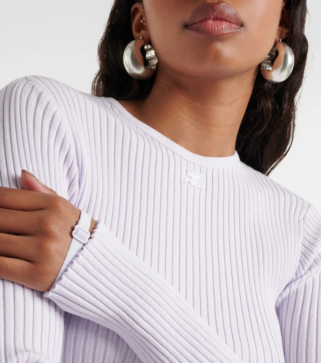 Courrèges - Logo cutout ribbed-knit top
