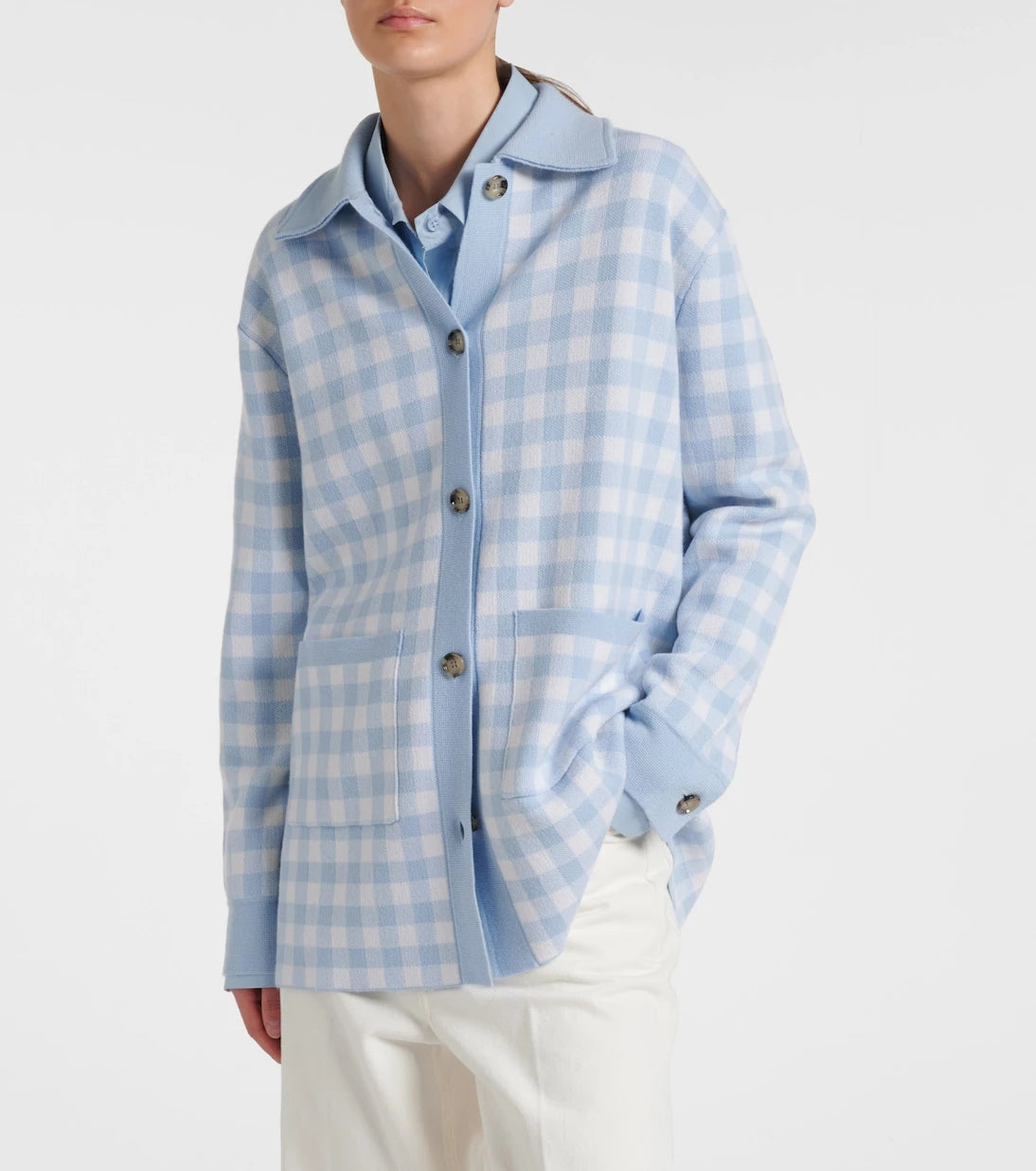 Jardin des Orangers - Gingham wool and cashmere cardigan