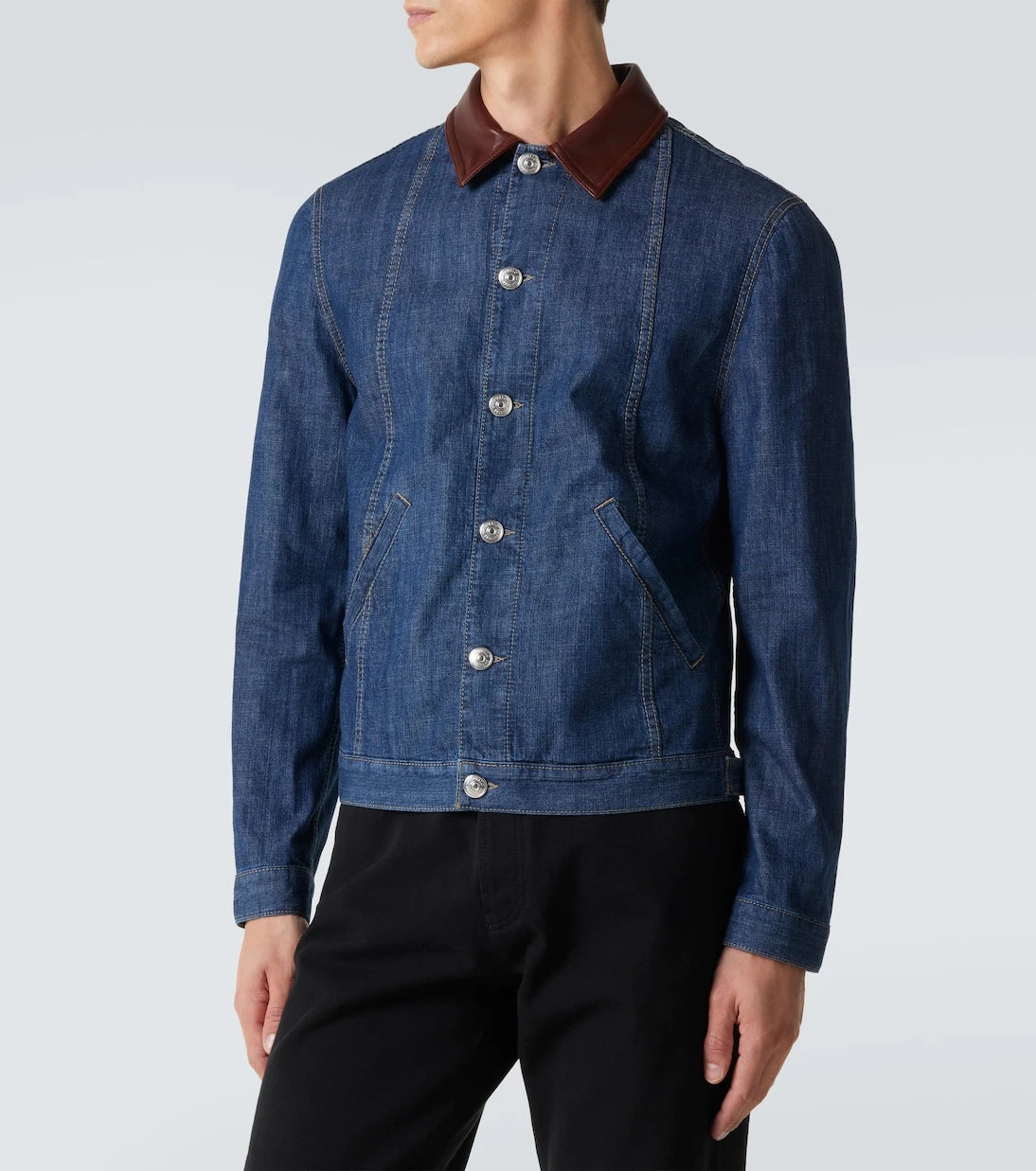 Brunello Cucinelli - Leather-trimmed denim jacket