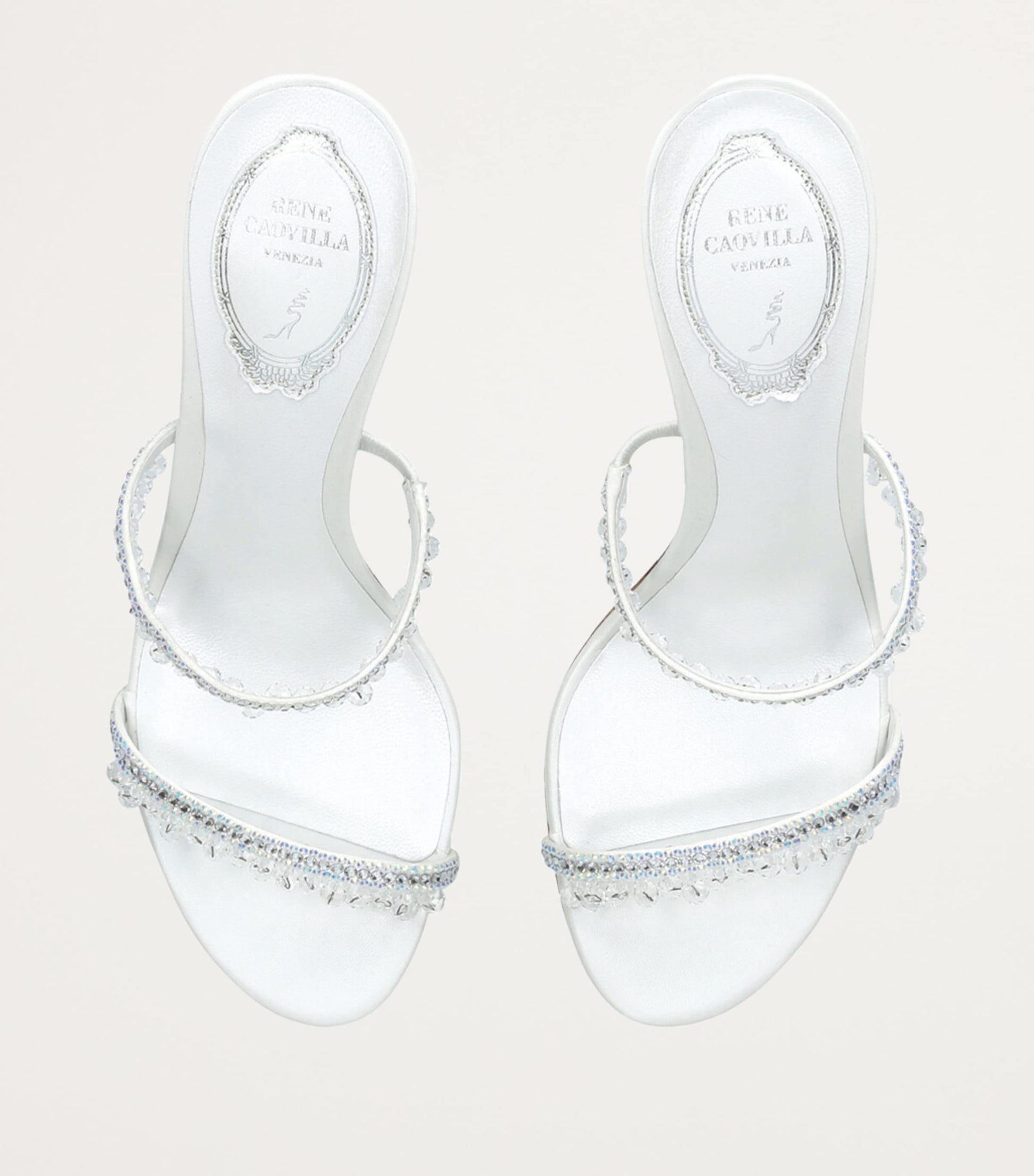 René Caovilla White Embellished Chandelier Mules 80