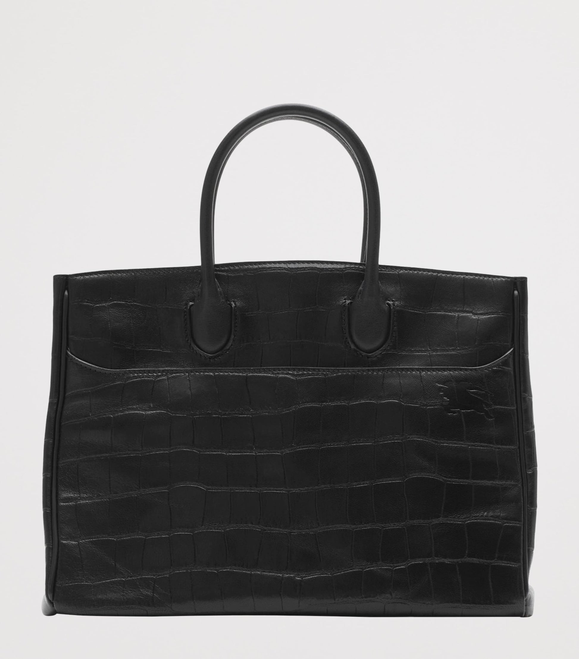 Burberry Small Croc-Embossed Lambskin Rocking Horse Tote Bag BLACK