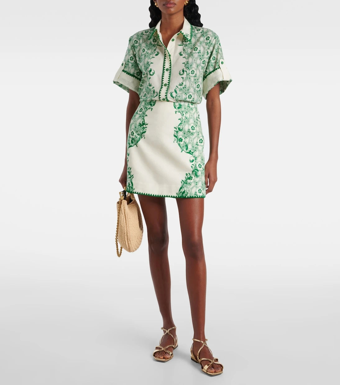 Alémais - Olive printed cotton and silk shirt