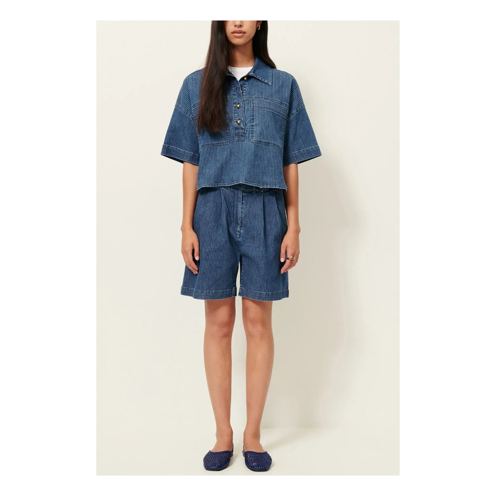 Sessùn - Santa Port Cotton Stripe Shorts | Navy blue