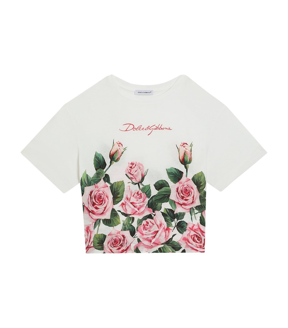 Dolce & Gabbana Kids Cotton Logo Rose T-Shirt (8-12+ Years)