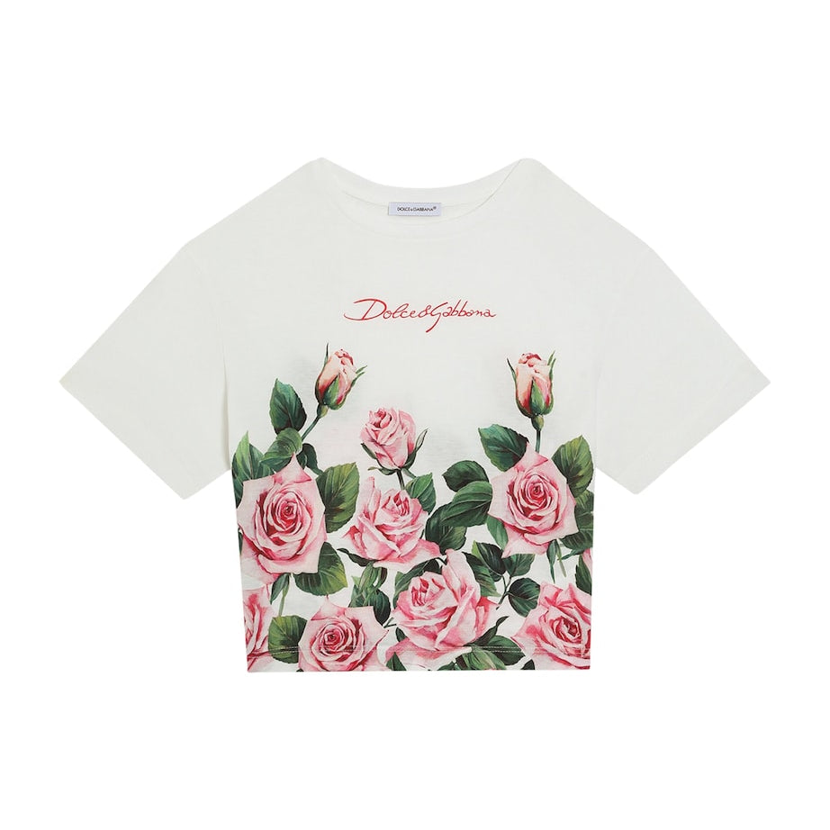 Dolce & Gabbana Kids Cotton Logo Rose T-Shirt (8-12+ Years)