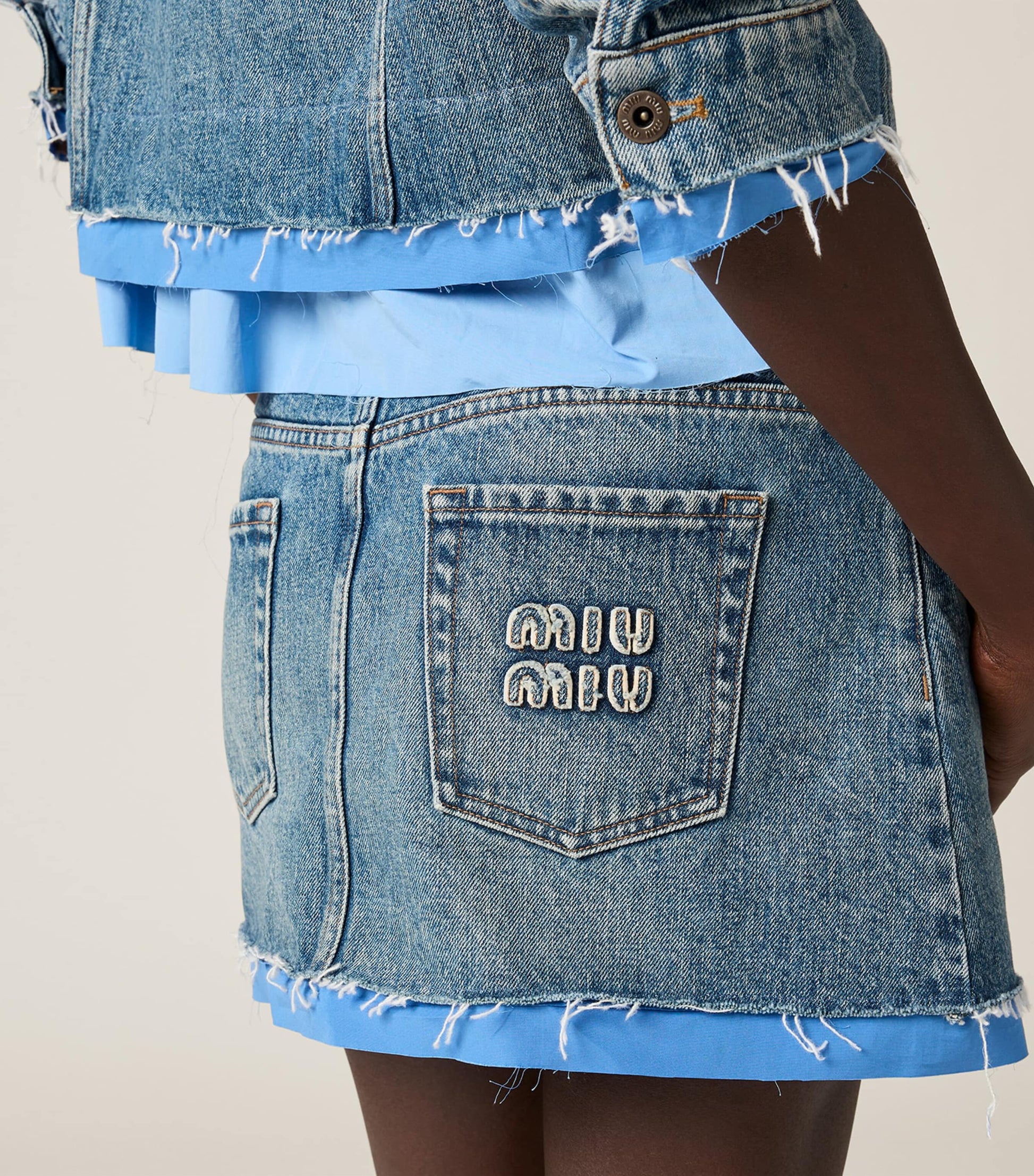 Turquoise Poplin-Hem Denim Skirt