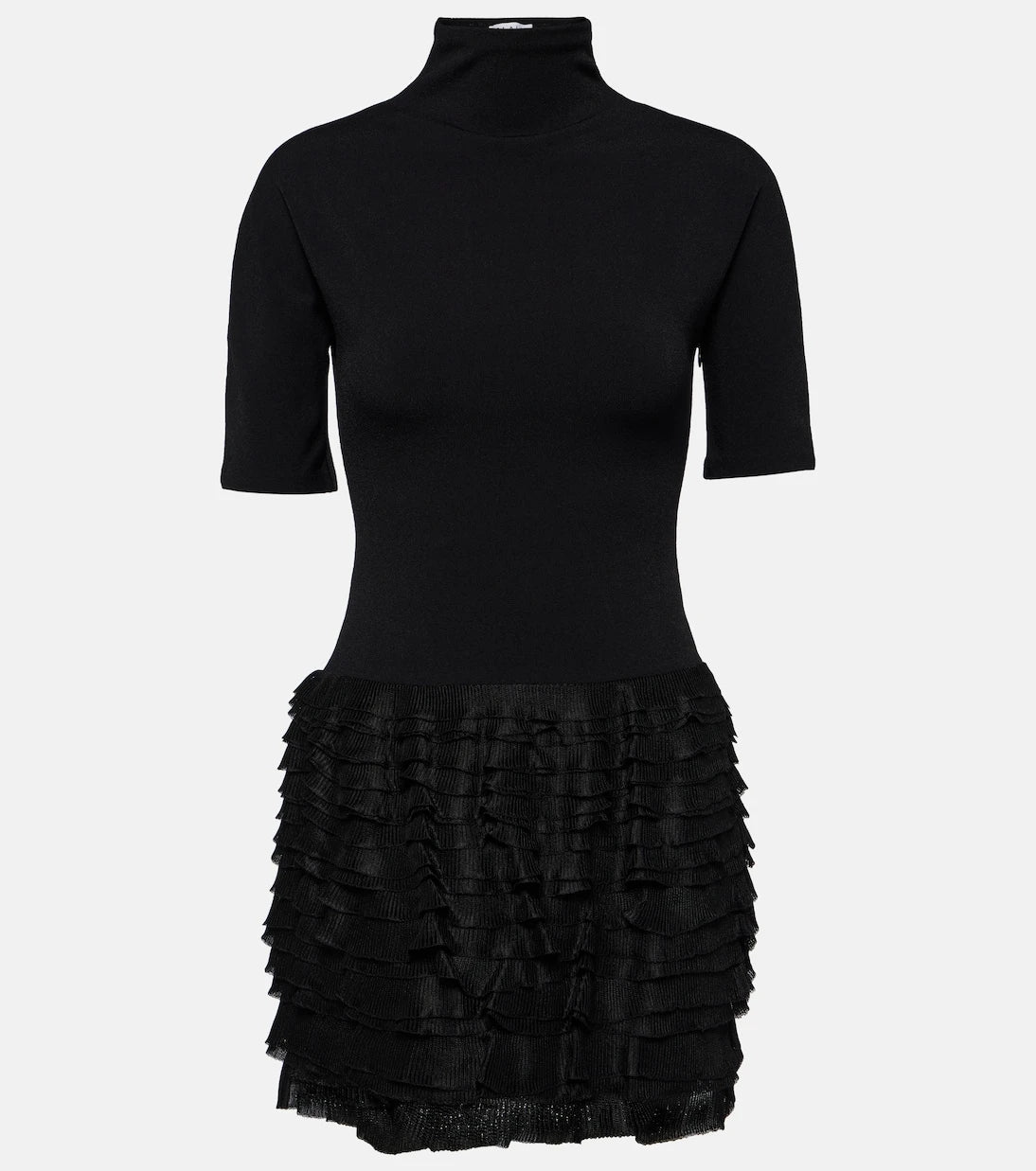 Alaïa - Ruffled high-neck jersey minidress