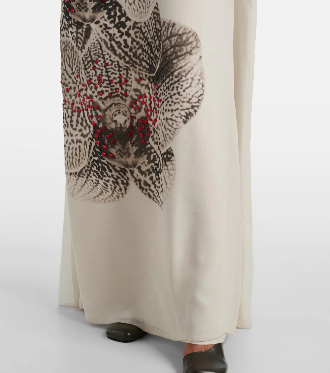 Dries Van Noten - Boncuklu baskılı ipek krep şifon elbise